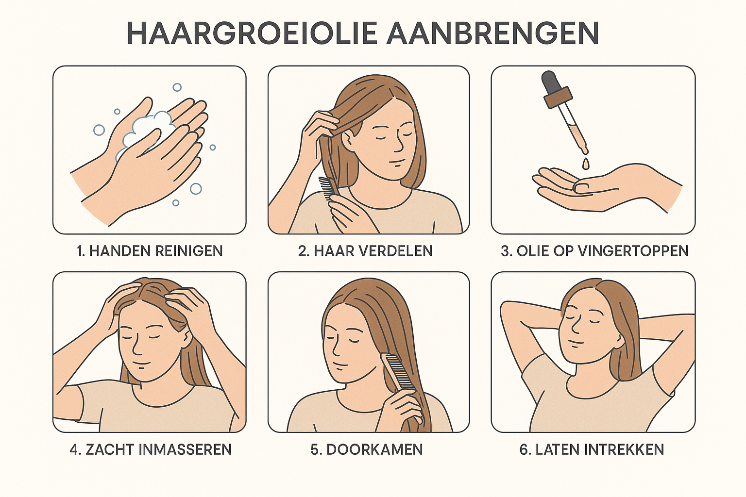Maak stapgewijs hoe je de haargroei olie aanbrengt