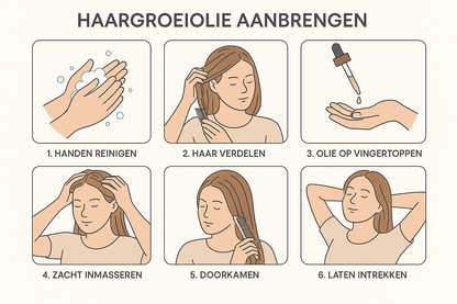 Maak stapgewijs hoe je de haargroei olie aanbrengt